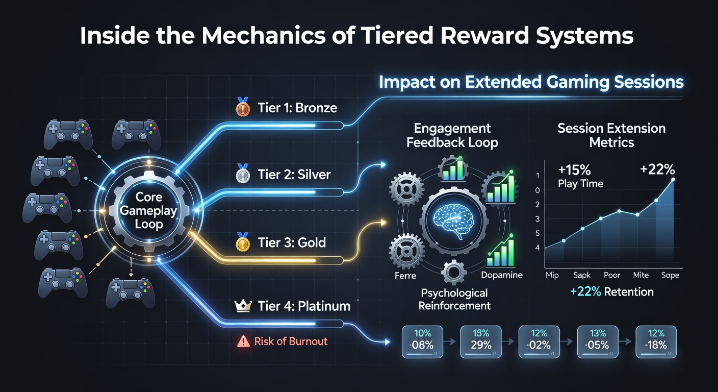 Casino player engaged at a slot machine wth loyalty card interface displaying current tier progress and upcoming rewards