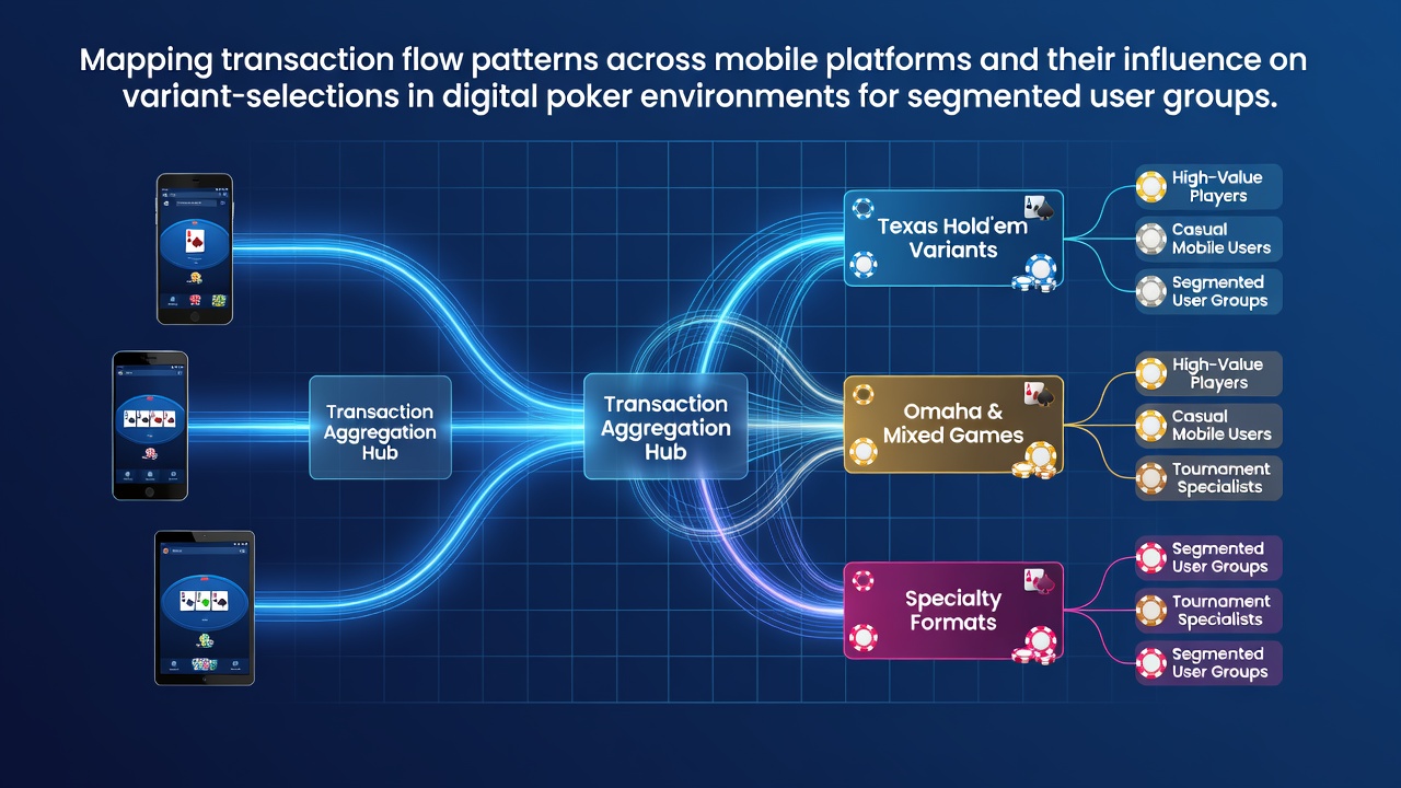 Mobile poker transaction flow visualization showing payment pathways and user segments on digital platforms