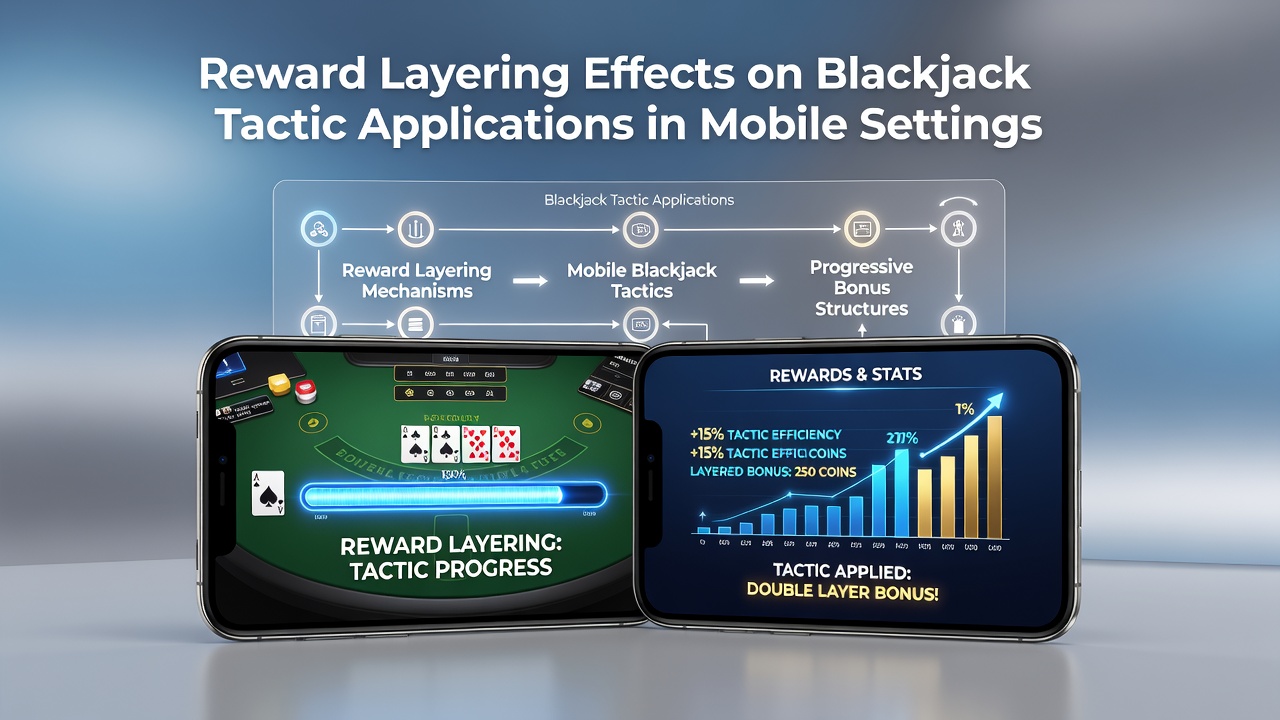 Mobile blackjack interface displaying stacked reward indicators and decision prompts